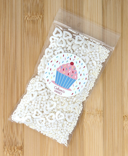White Hearts & Pearls Mixed Cake Sprinkles