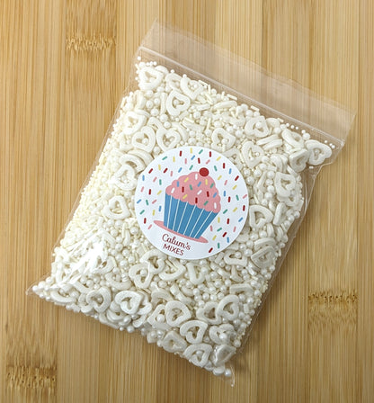 White Hearts & Pearls Mixed Cake Sprinkles